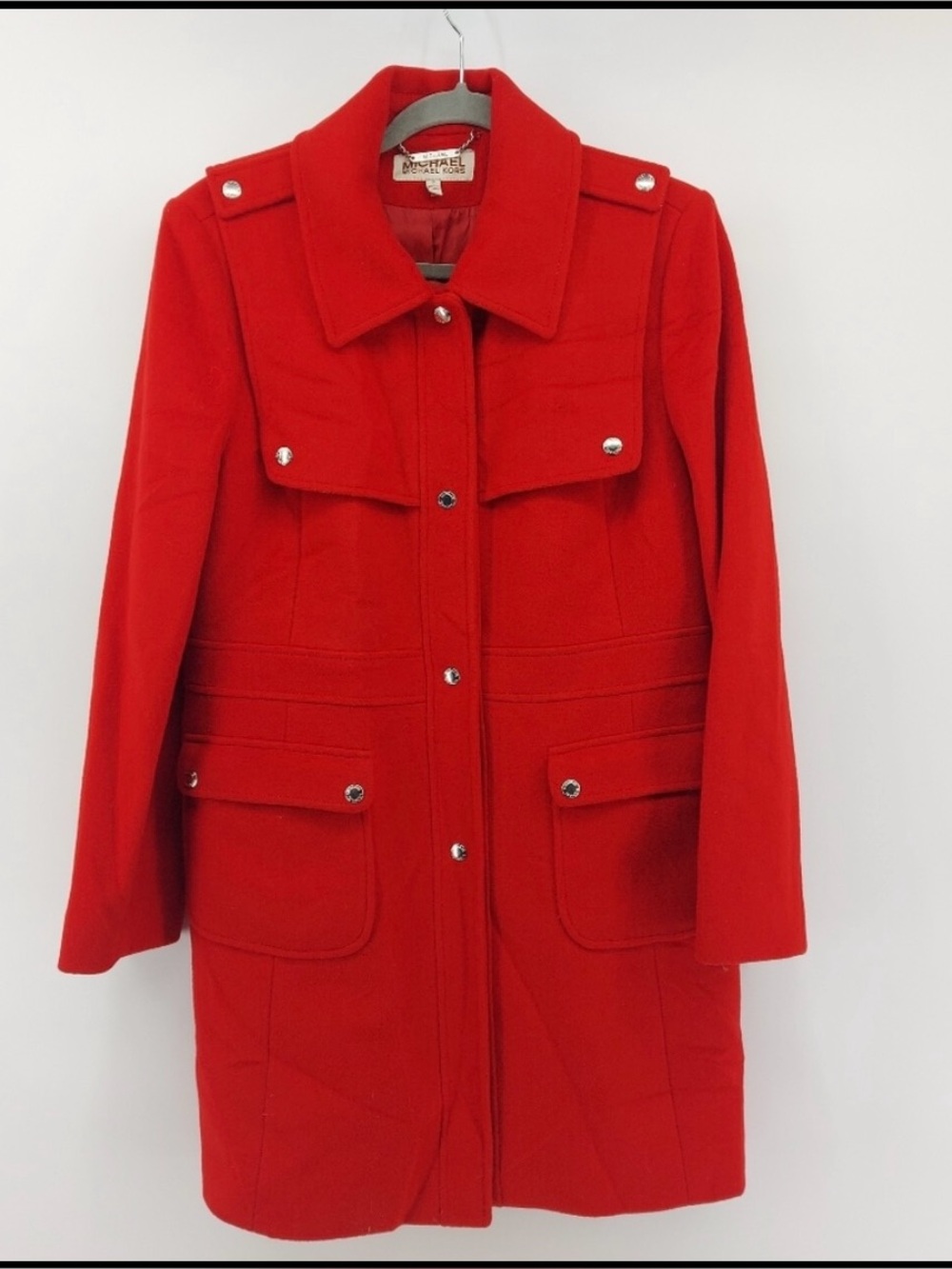 Michael Kors Red Wool Military Pocket Coat